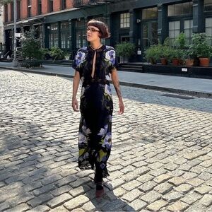 FARM RIO Soft Garden Black Lace Maxi Dress XS